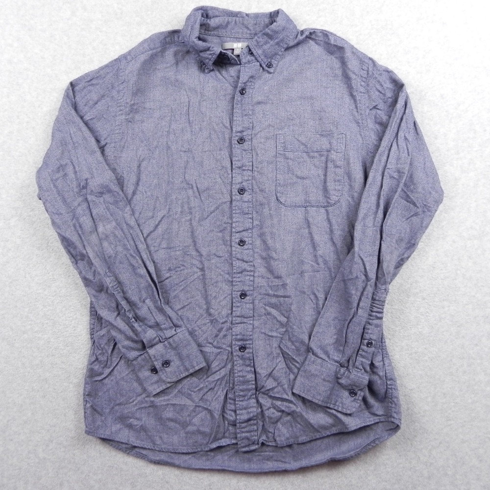 Uniqlo‎ Shirt Mens Medium Chambray Casual Pocket Button Up Blue Long Sleeve